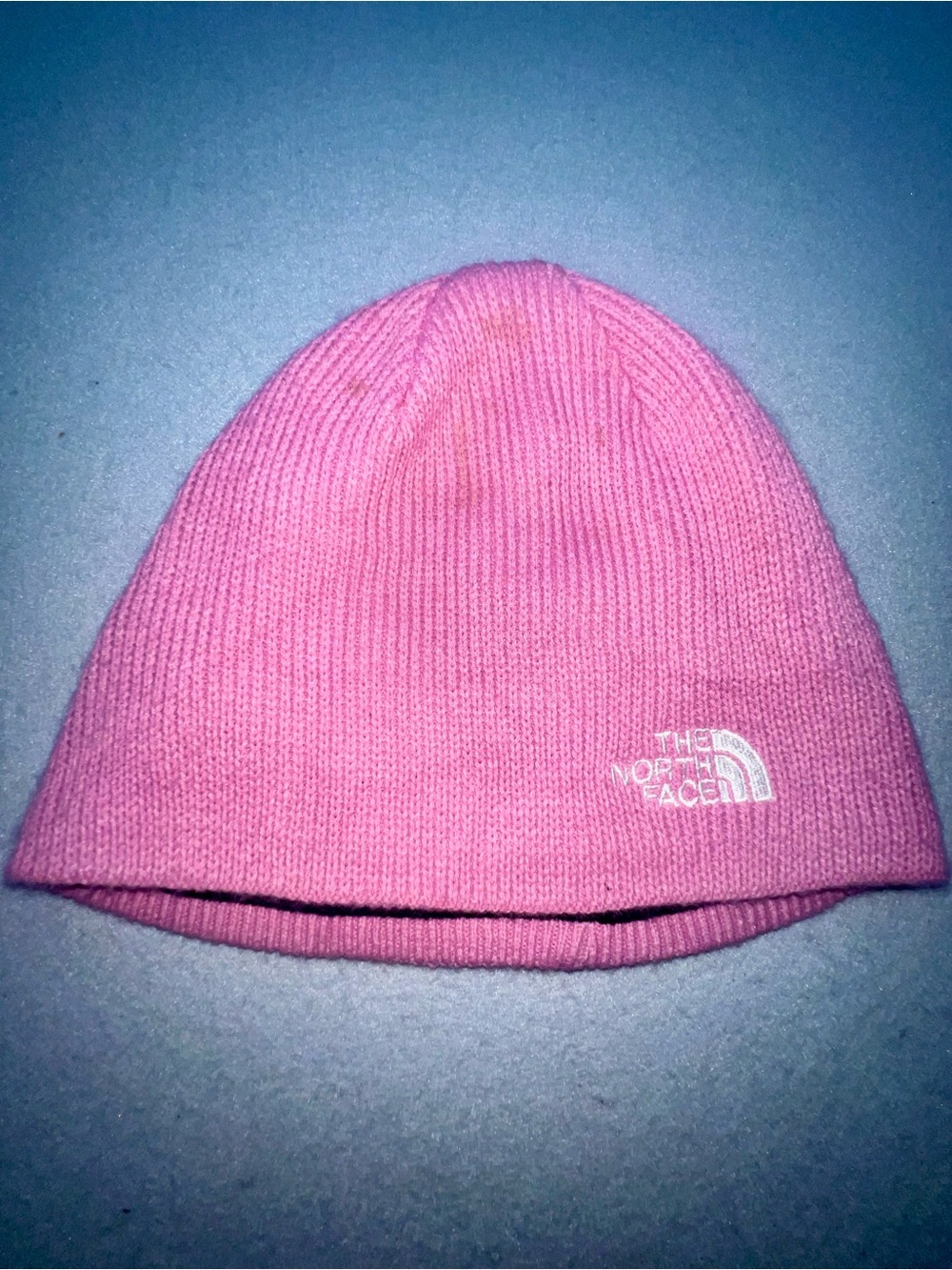 The North Face Pink Fleece Lined Ribbed Knit Winter Beanie Ski Hat Cap